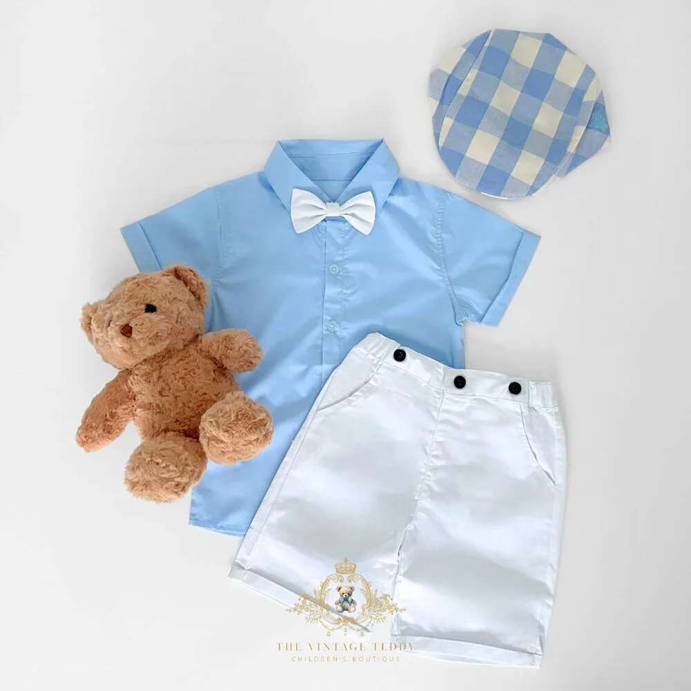 NWT Handsome Boys Oxford Button Down Shirt & Shorts Matching Set Blue & White 5T